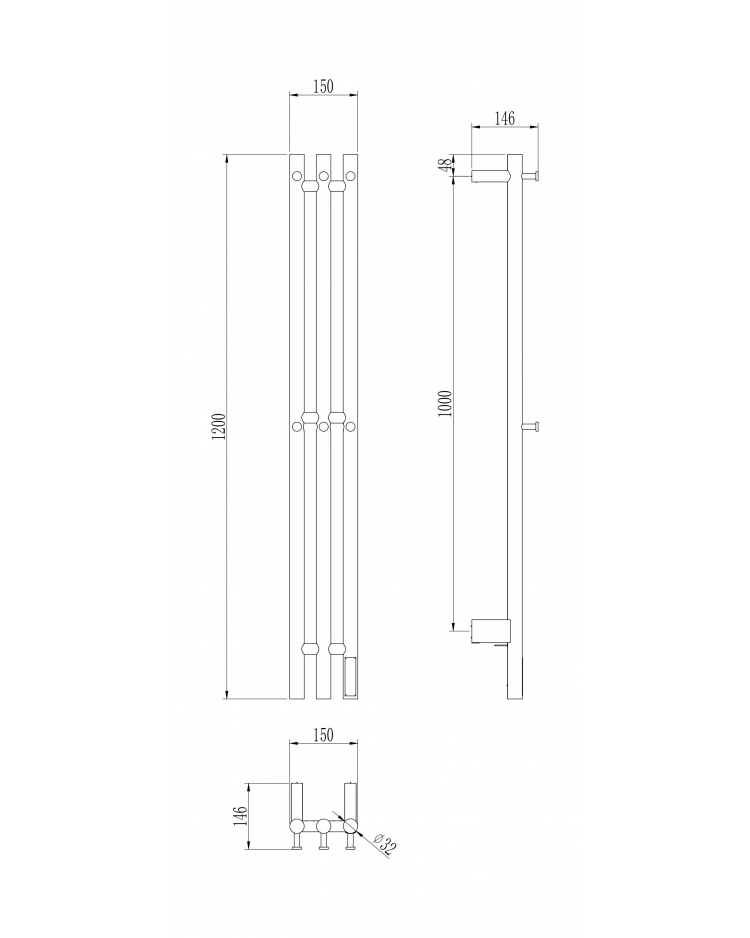 Полотенцесушитель электрический тройной круглый 120/12 Vivi-Felice LEO 120R-3 белый 2